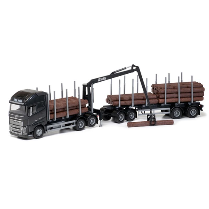 EMEK LASTEBIL VOLVO FH16/750 SORT TØMMERBIL MED HENGER OG KRAN, 