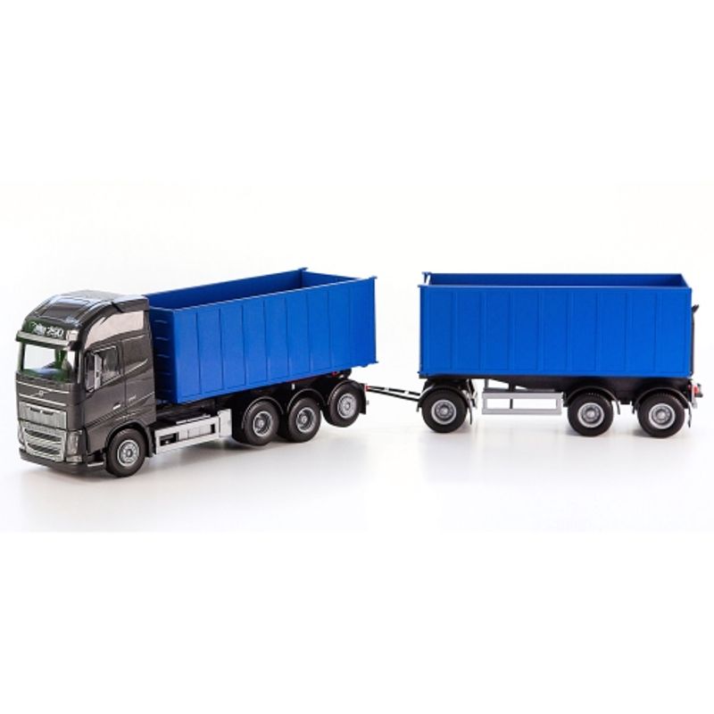 EMEK LASTEBIL VOLVO FH 750 KROKLØFT SORT MED HENGER OG BLÅ CONT